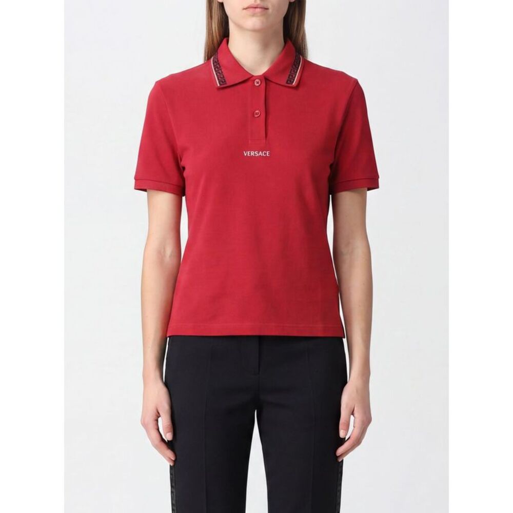 Versace Women Slim Fit Cotton Polo Shirt Versace With Contrast Logo And Piping